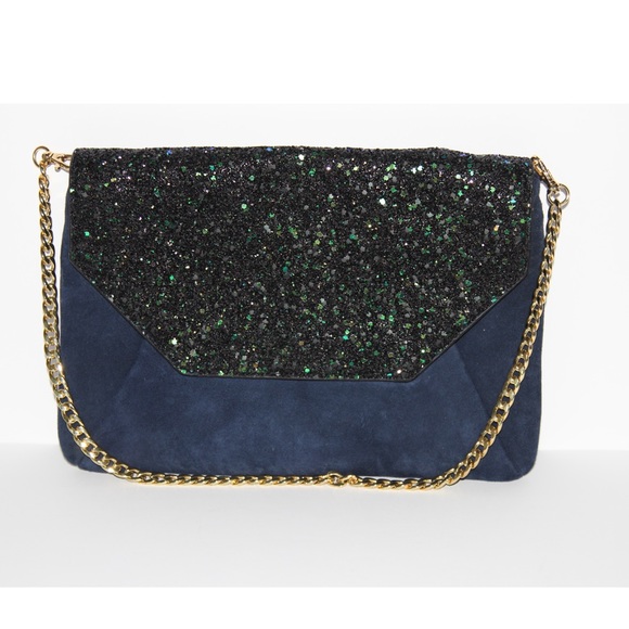 navy glitter clutch